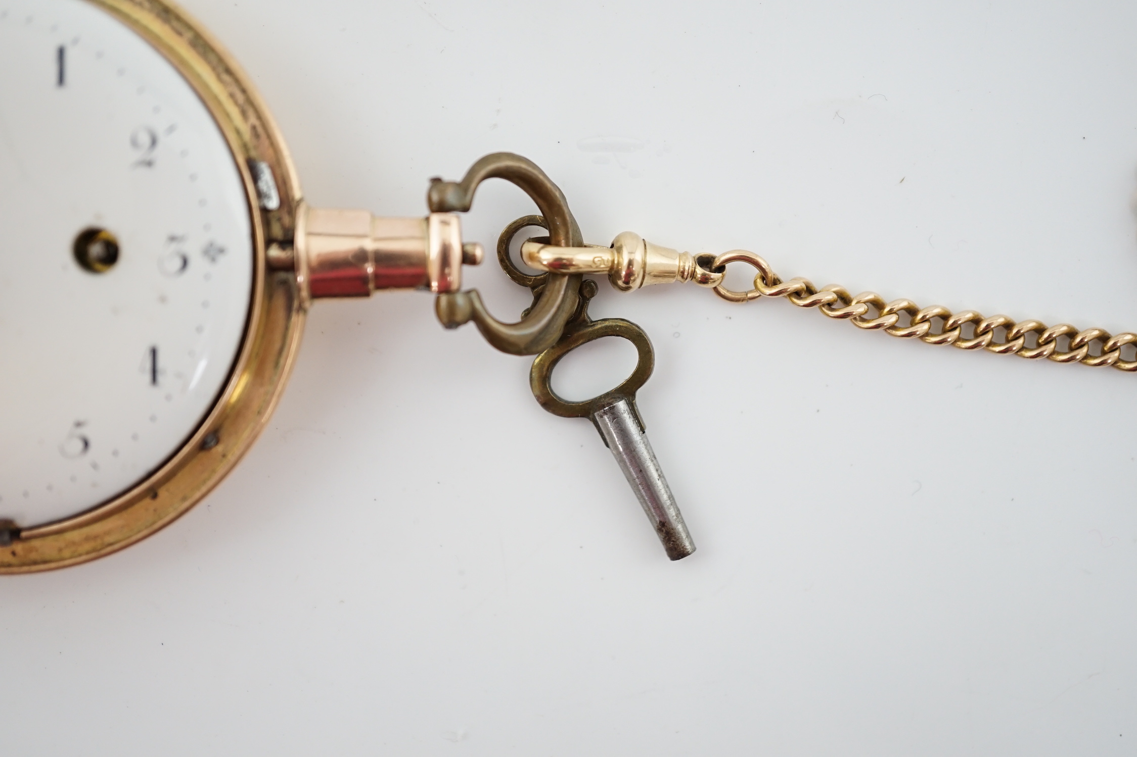 A George III 18ct gold hunter pocket watch by Abraham Samuel, together with a 15ct gold albert and base metal key